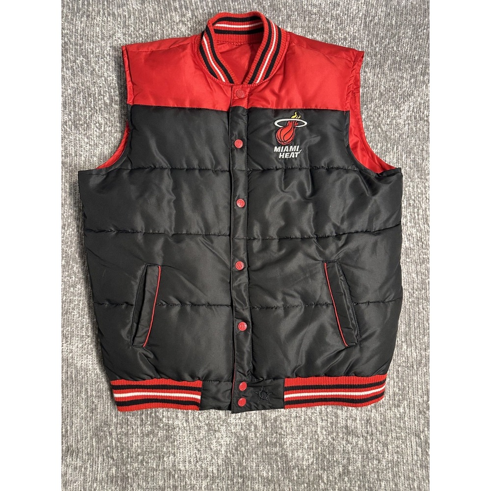 Miami Heat Mens XL Reversible Puffer Vest Black Red JH Design NBA Snap Button